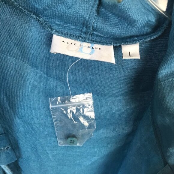 Alice Blue NEW Linen Shirt Hoodie Shirt Jacket Pockets Slits Button Minimalist L - Picture 15 of 15
